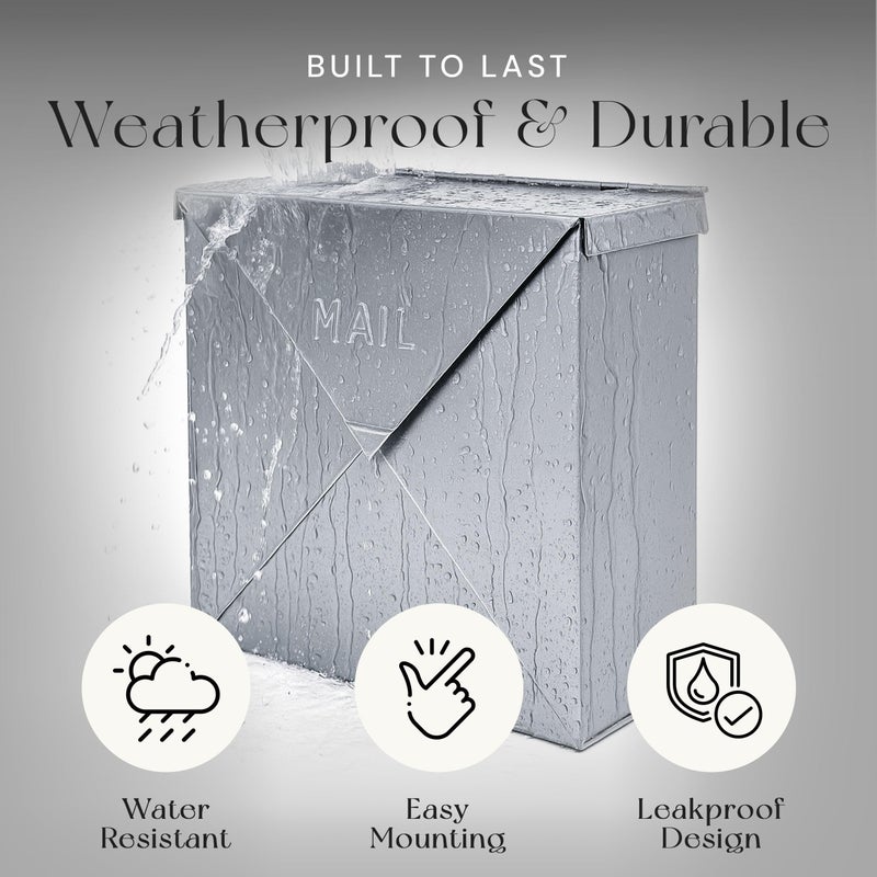 NACH Mailboxes for Outside Wall Mount, 10 x 10 x 4 inch Silver Mail Boxes for House Outside, Waterproof Mailboxes for Outside - Chicago Style Mail Box - Image 5